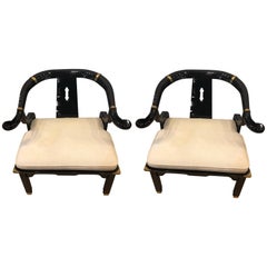 Pair of Lacquered Century Asian Chairs by James Mont