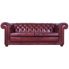 Chesterfield Three-Seat Sofa red brown Vintage Retro Handmade Rivets