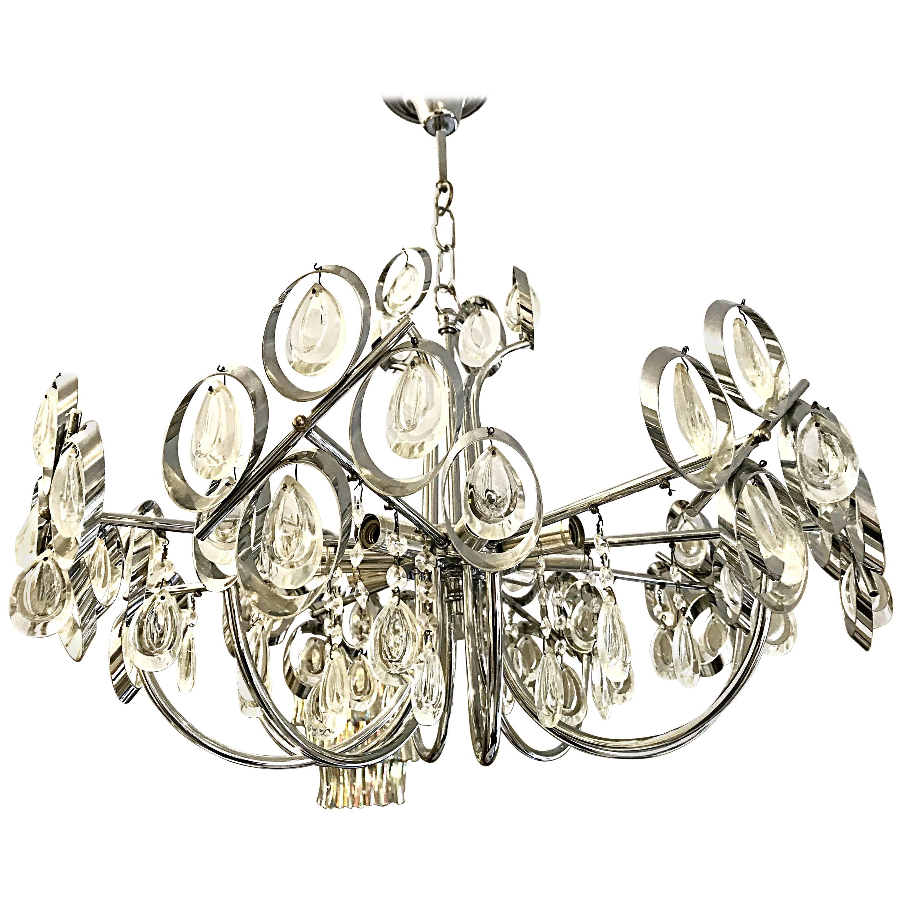 Gaetano Sciolari mid-century chandelier glass Design by Palwa, 1970s For Sale