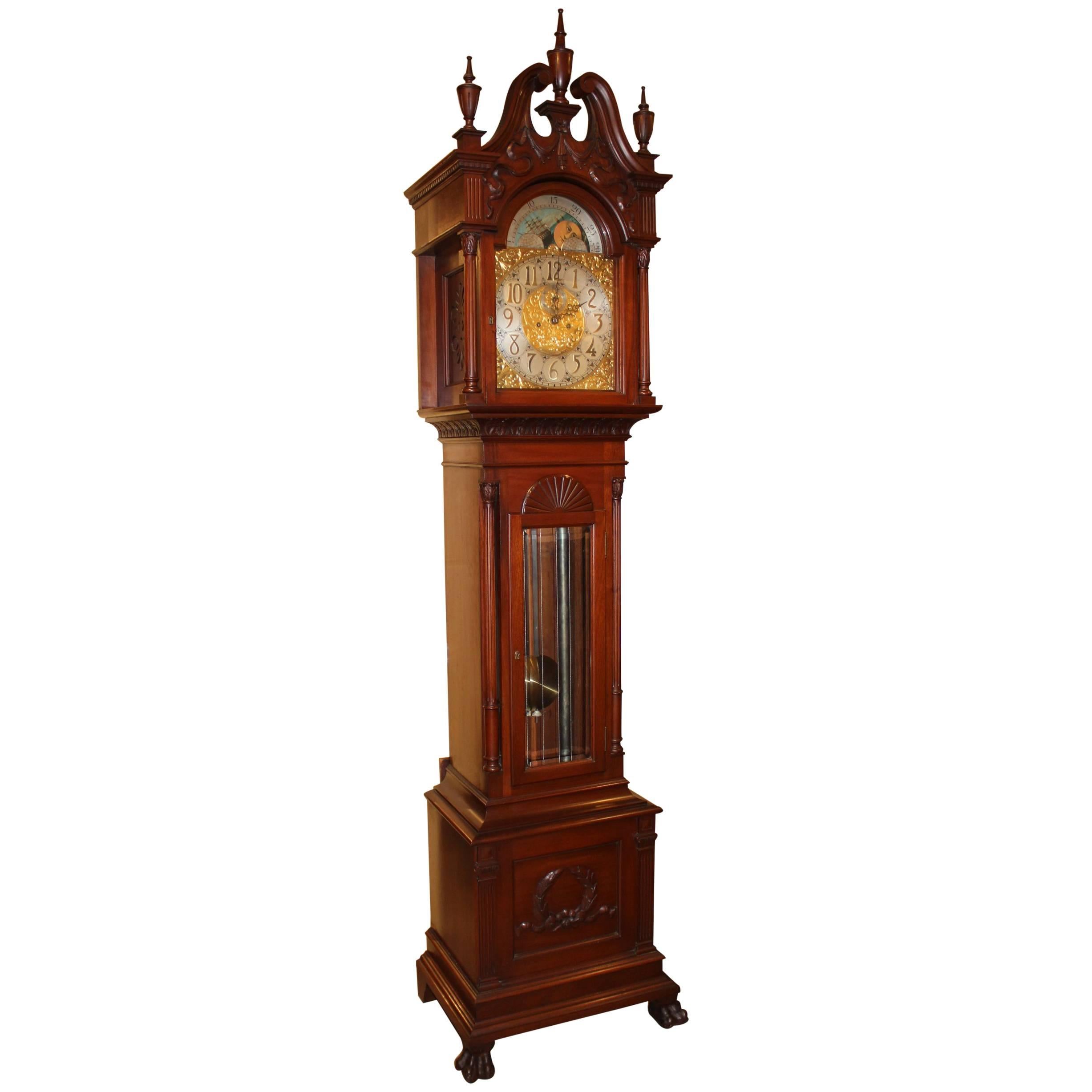 Exceptional Smith Patterson & Co Boston Mahogany Tall Clock with Moon Phase Dial