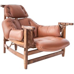 Jean Gillon Cognac Leather and Jacaranda 'Jangada' Lounge Chair, Brazil 1960s
