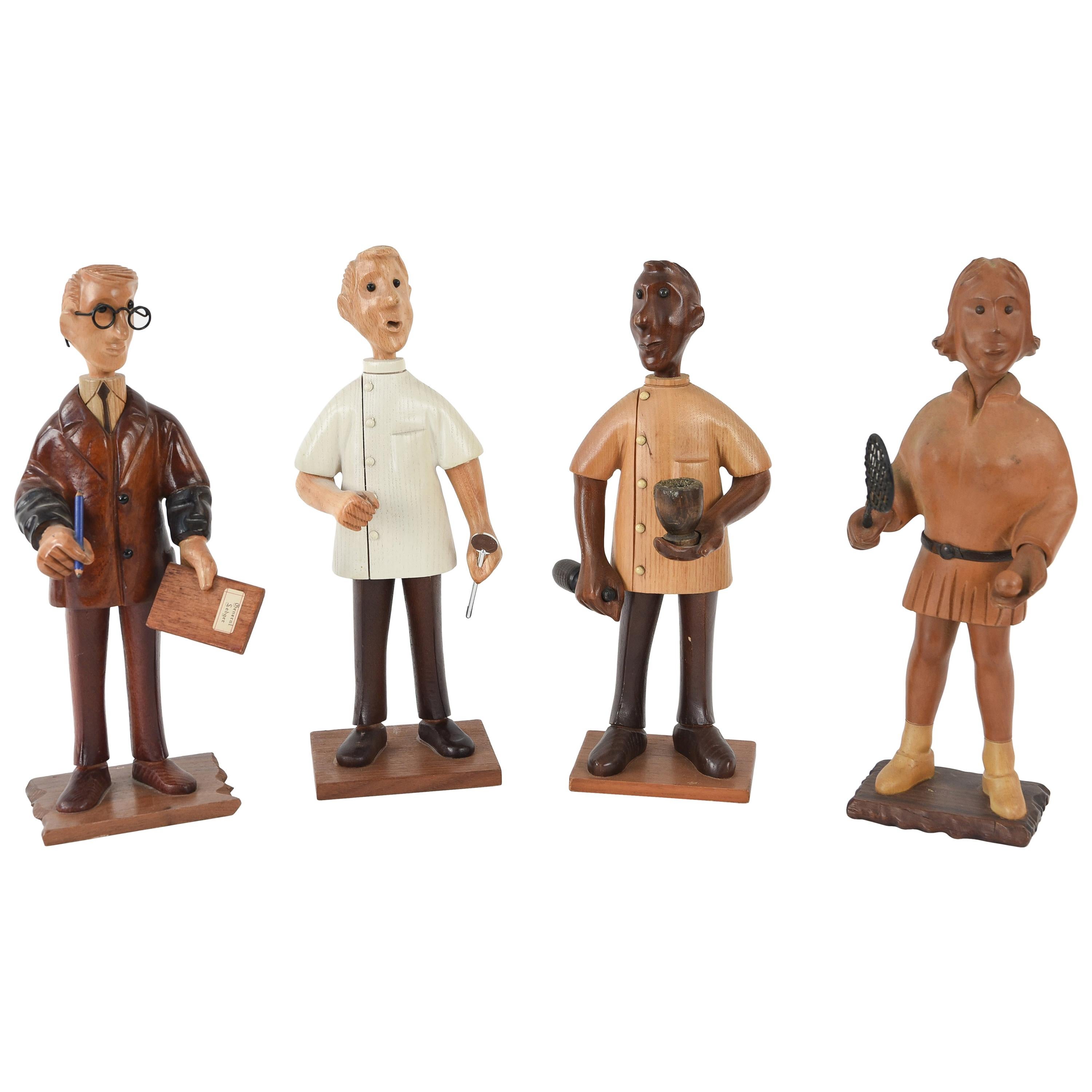 Four Italian Hand-Carved Wooden Occupational Figures