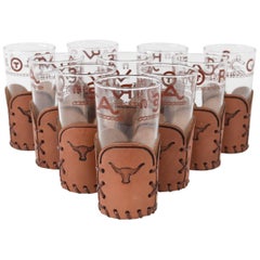 Vintage Set of Ten Cowboy Country Wallace Westward Ho Style Glasses with Leather Holders