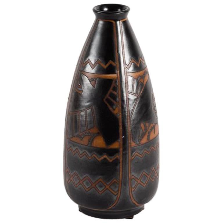 Charles Catteau for Boch La Louvière, Art Deco Ceramic Vase, Belgium, 1925 For Sale