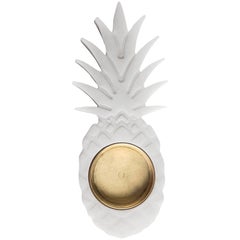 Handmade Small White Carrara Marble and Brass Ashtray with Pineapple Shape