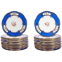 Antique 24 Porcelain Blue and White Floral Dinner Plates