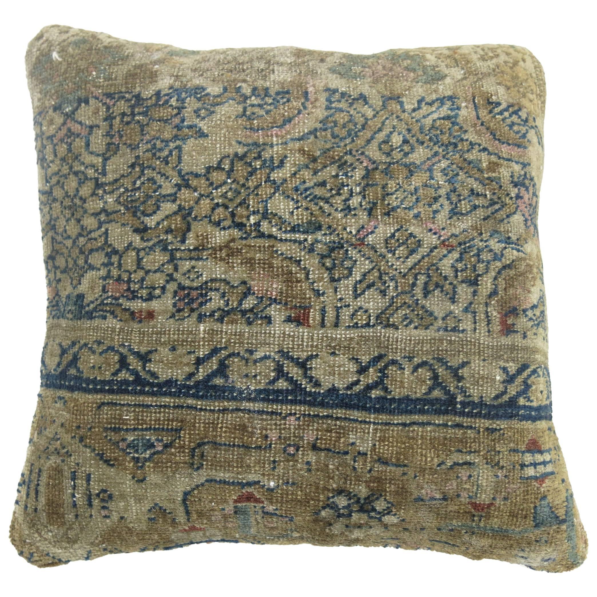 Blue Beige Persian Herati Rug Pillow For Sale