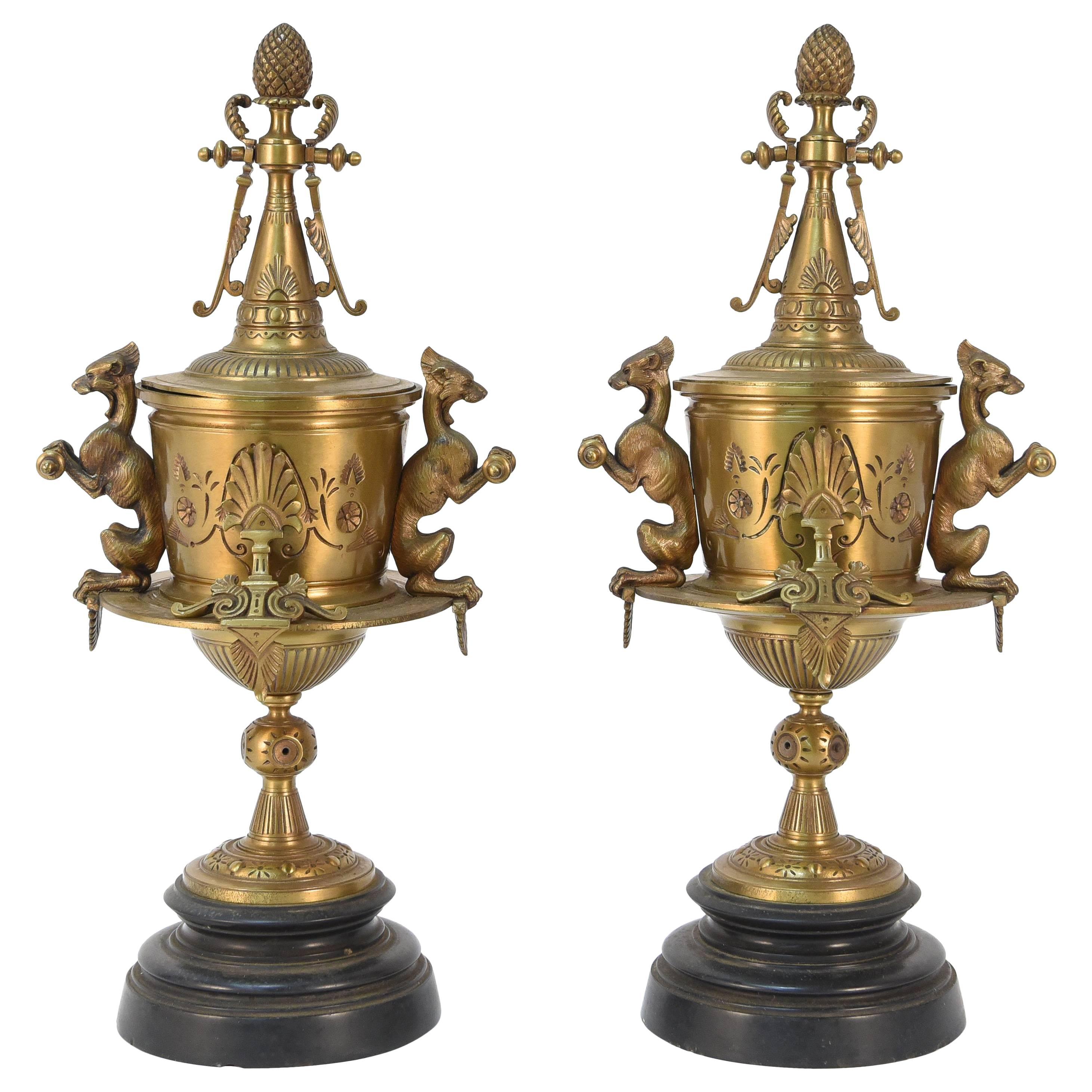 Victorian Figural Bronze and Marble Urns