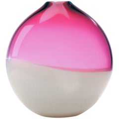 Pink Blown Glass Vase, 2 Banded Series by Siemon & Salazar