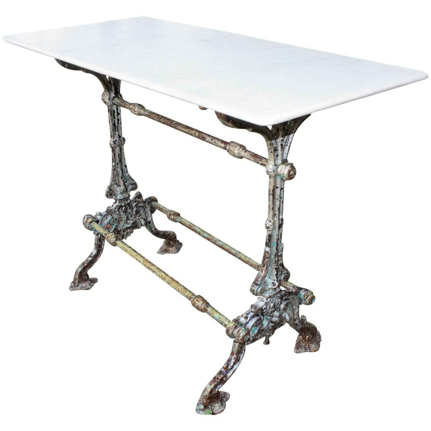19th Century French Antique Bistro Table with Marble Top