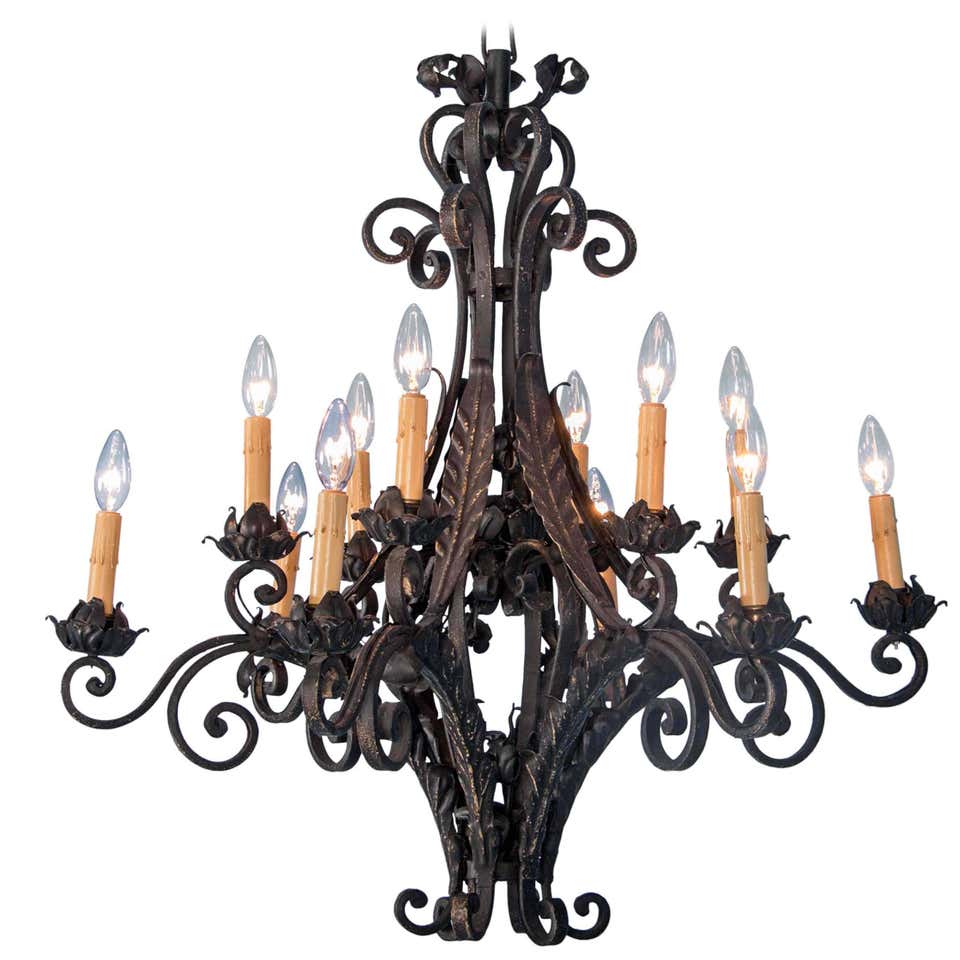Vintage Country French Wrought Iron Chandelier at 1stDibs