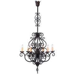 Antique French Six-Light Wrought Iron Chandelier