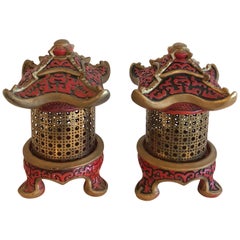 Pair of Vintage Pagoda Table Lamps, Lanterns Chinoiserie