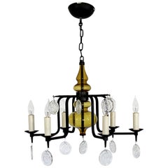 Mid-Century Modern Wrought Iron Glass Chandelier Svend Aage Holm Sorenson, 1950s