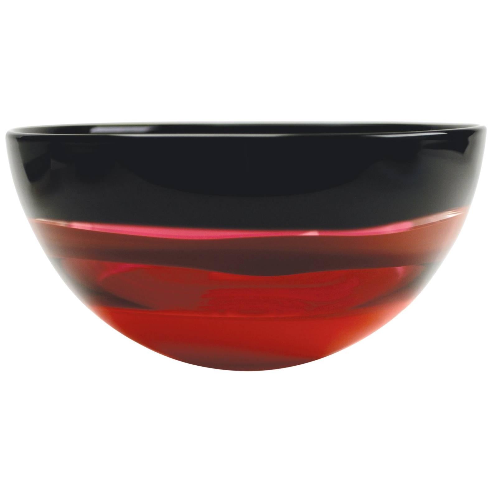 Red Murano Inspired Glass Bowl, Banded Series by Siemon & Salazar