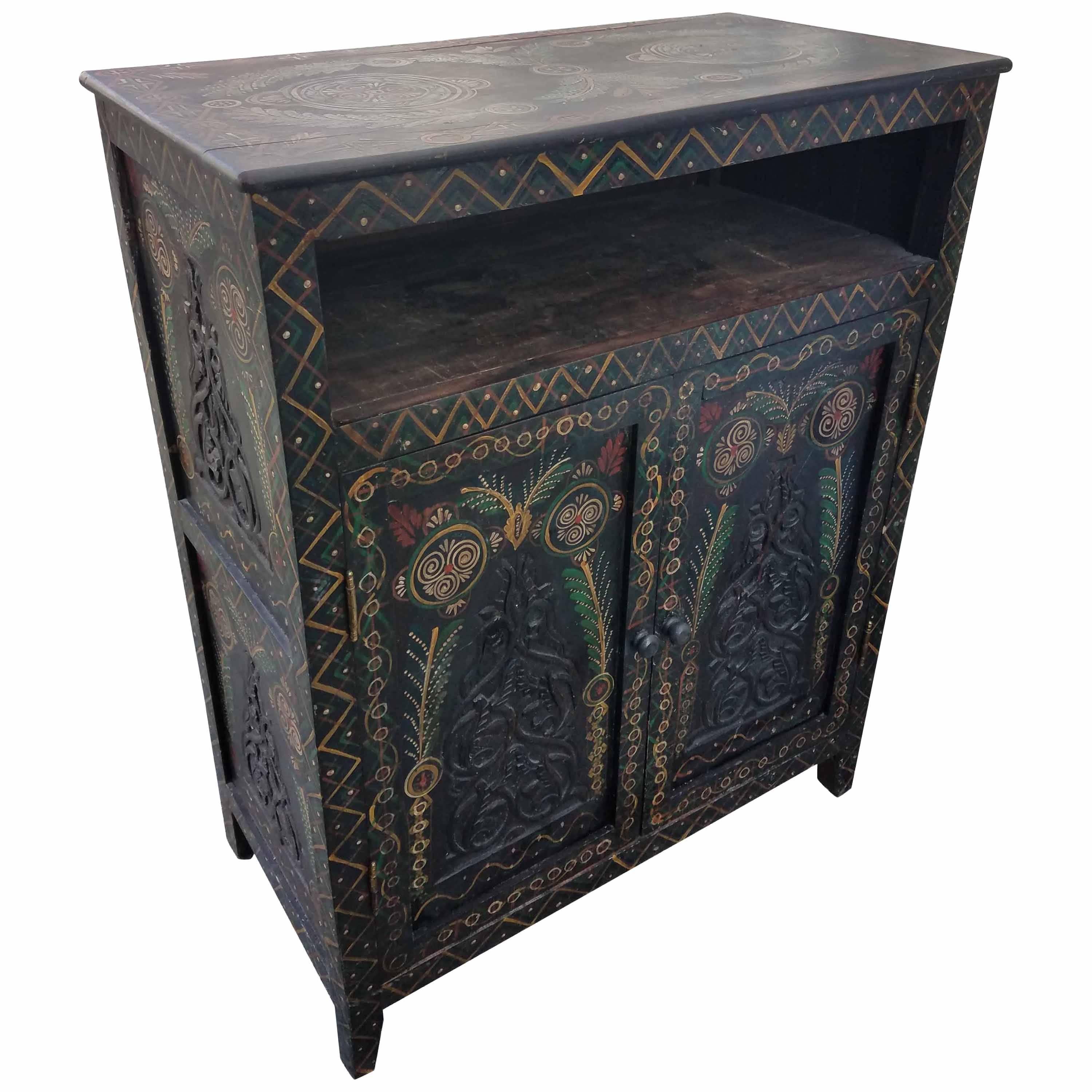Moroccan Carved Cabinet, Plenty of Storage For Sale