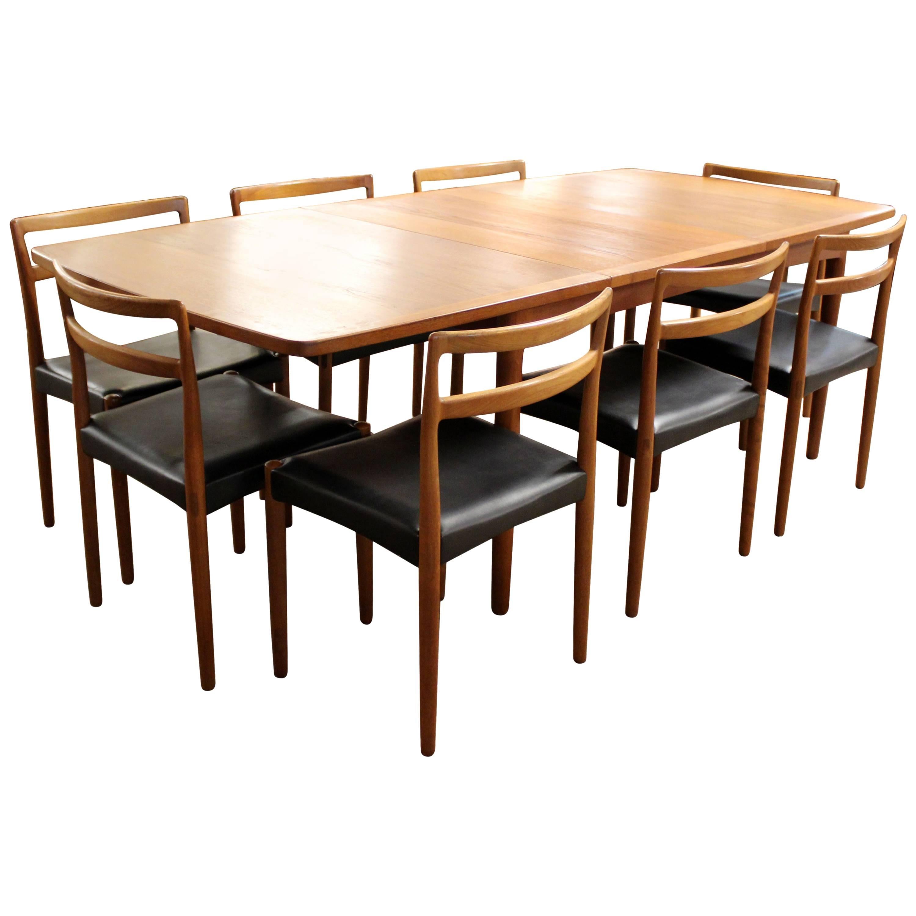 Mid-Century Modern Teak Dining Set Table & Eight Chairs Illums Bolighus Danish