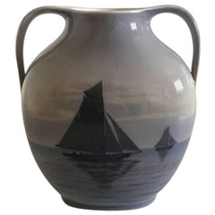 Royal Copenhagen Vase with Two Handles #579/227 with Sailboat Motif