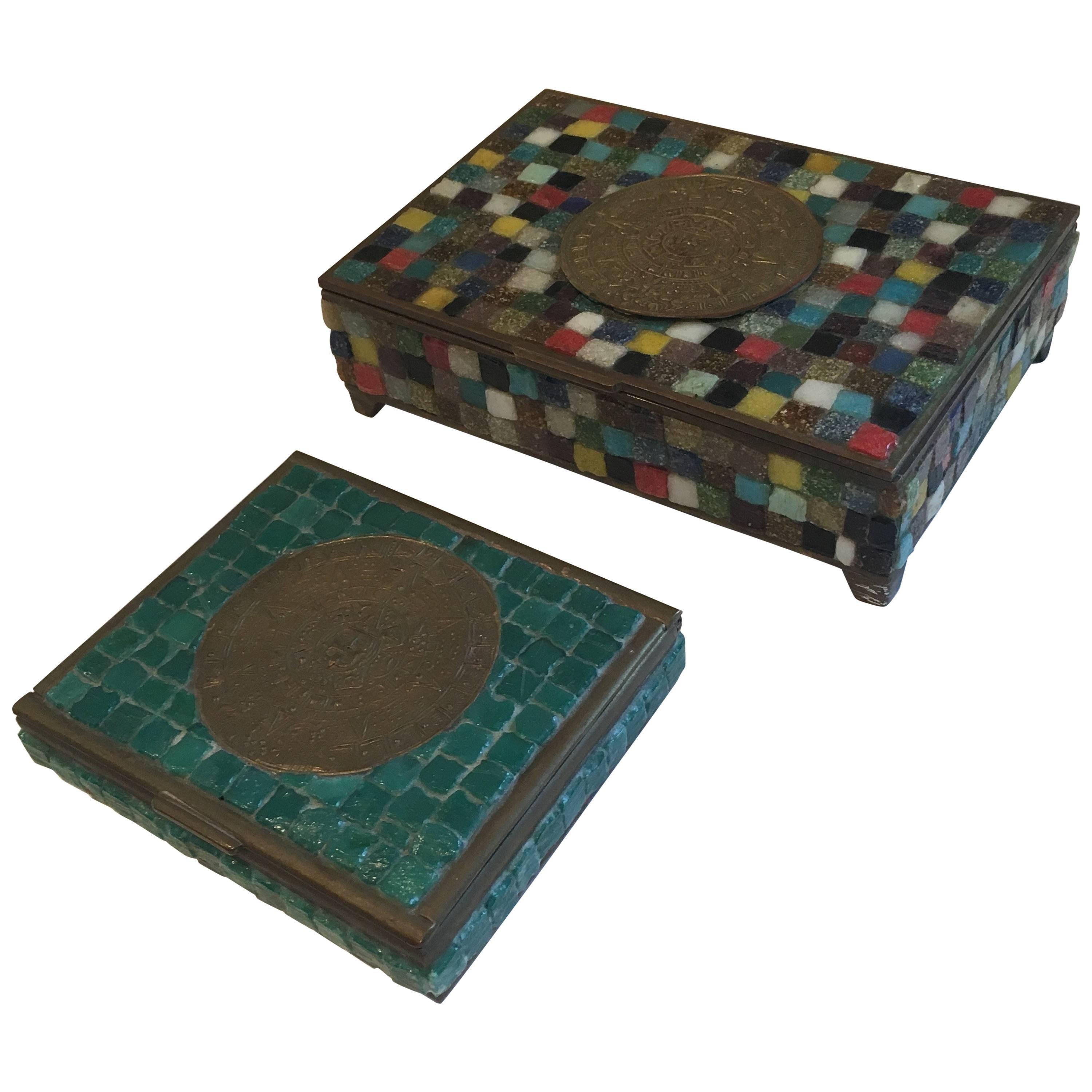 Two Artisan Crafted Mexican Mosaic Boxes