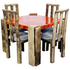Used Mid-Century Modern Lacquered Goatskin Dinette Game Table Chairs Enrique Garcel