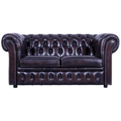 Chesterfield Two-Seat Sofa Brown Mocca Vintage Retro Handmade Rivets
