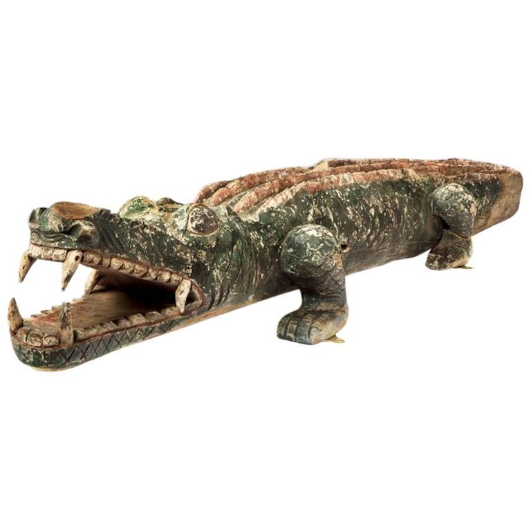 Late 19th Century Carved Wood and Decorated Crocodile For Sale
