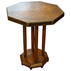 Octagonal Shaped Leather Side Table, England, 1930s
