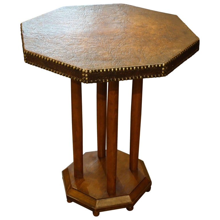 Octagonal Shaped Leather Side Table, England, 1930s at 1stDibs