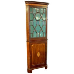 Gorgeous Antique English Inlaid Mahogany Georgian Style Corner Cupboard