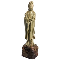 Antique Chinese Republic Period Carved Soapstone Guanyin, Early 20th Century