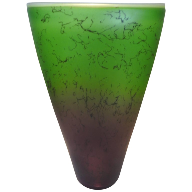 Vintage Curtis Brock Glass Vase in Purple and Green Tones For Sale at