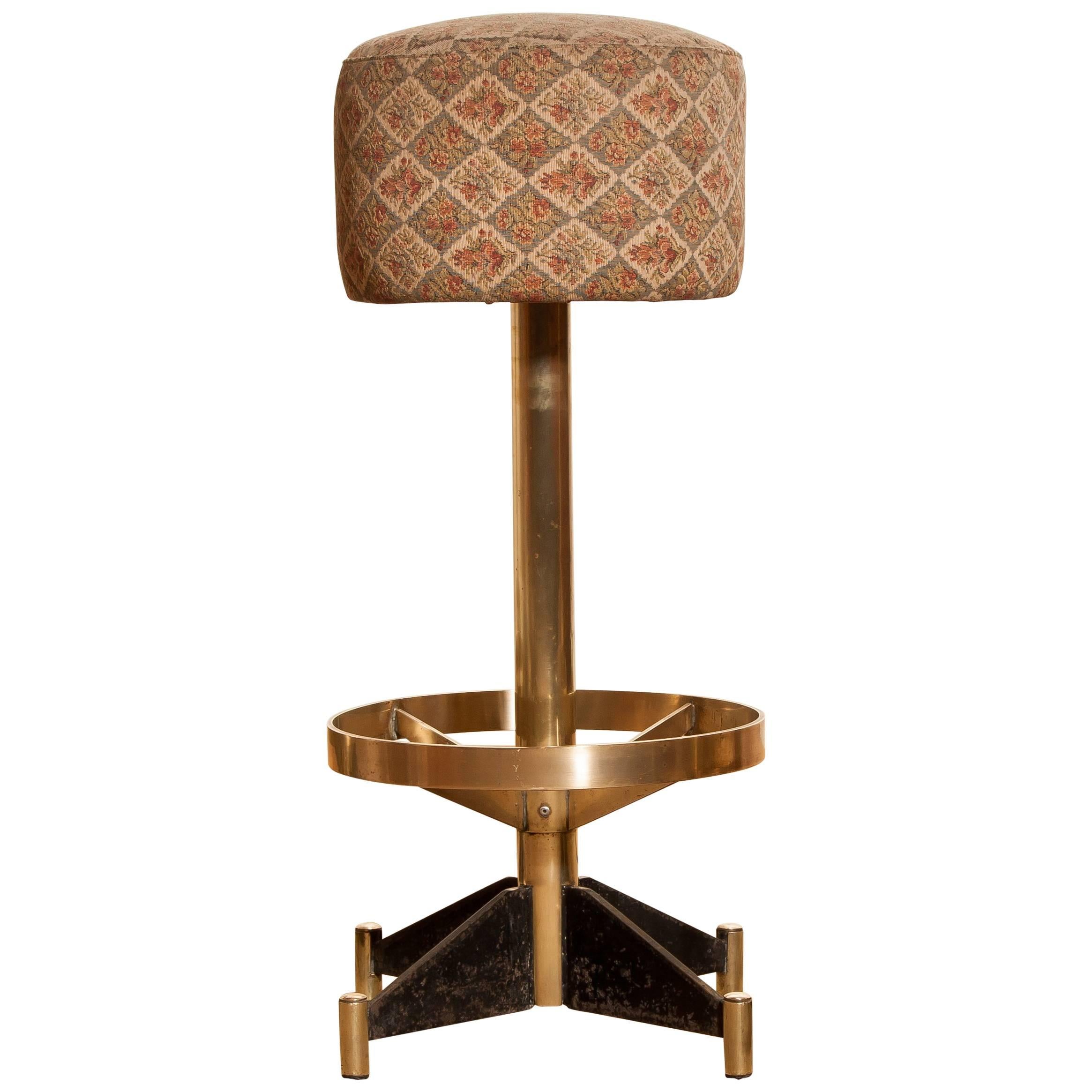 1960s, Set of Five Brass Swivel Barstools, Italy