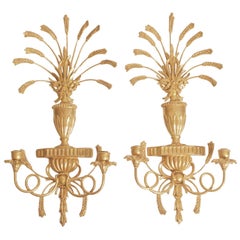 Vintage Pair of Italian Neoclassical Gold Leaf Candle Sconces
