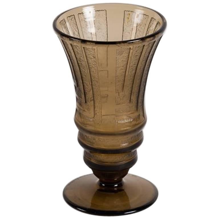 Daum, Art Deco Incised Glass Vase, France, C. 1930