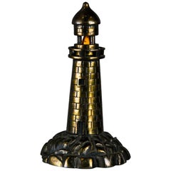 Antique 1920 Deco Style Brass Nautical Lighthouse Lamp