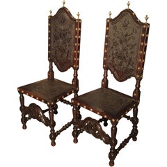 Antique Pair of 19th Century Leather Side Chairs from Portugal