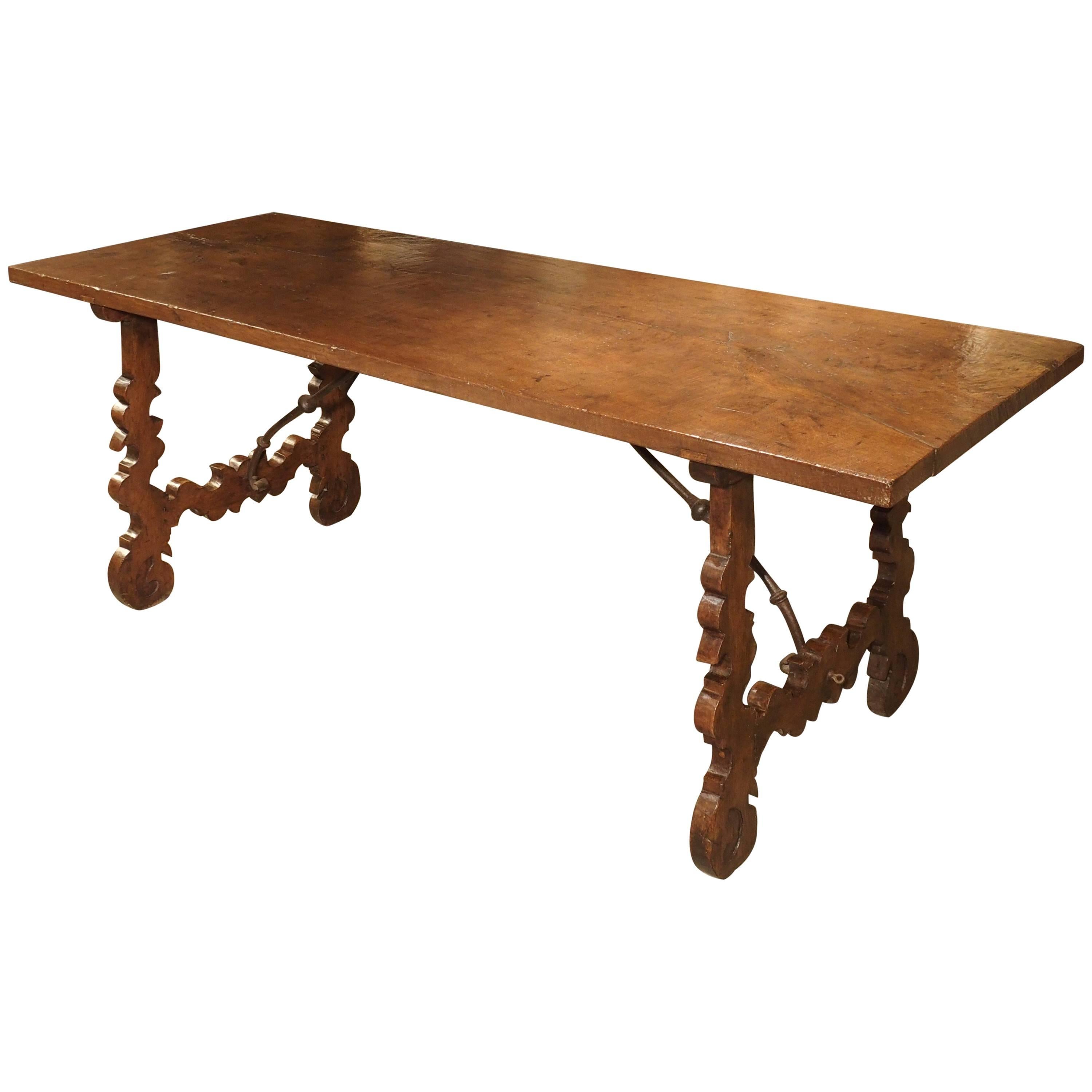 Single Plank Oak and Walnut Wood Refectory Table from Spain, 18th Century For Sale