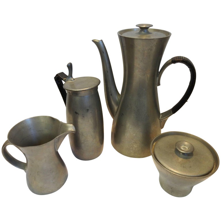 Midcentury Royal Holland FourPiece Pewter Tea Coffee Set For Sale at