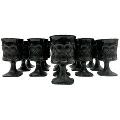 Vintage 1970'S Black Pattern Glass Stem Goblets, S/16