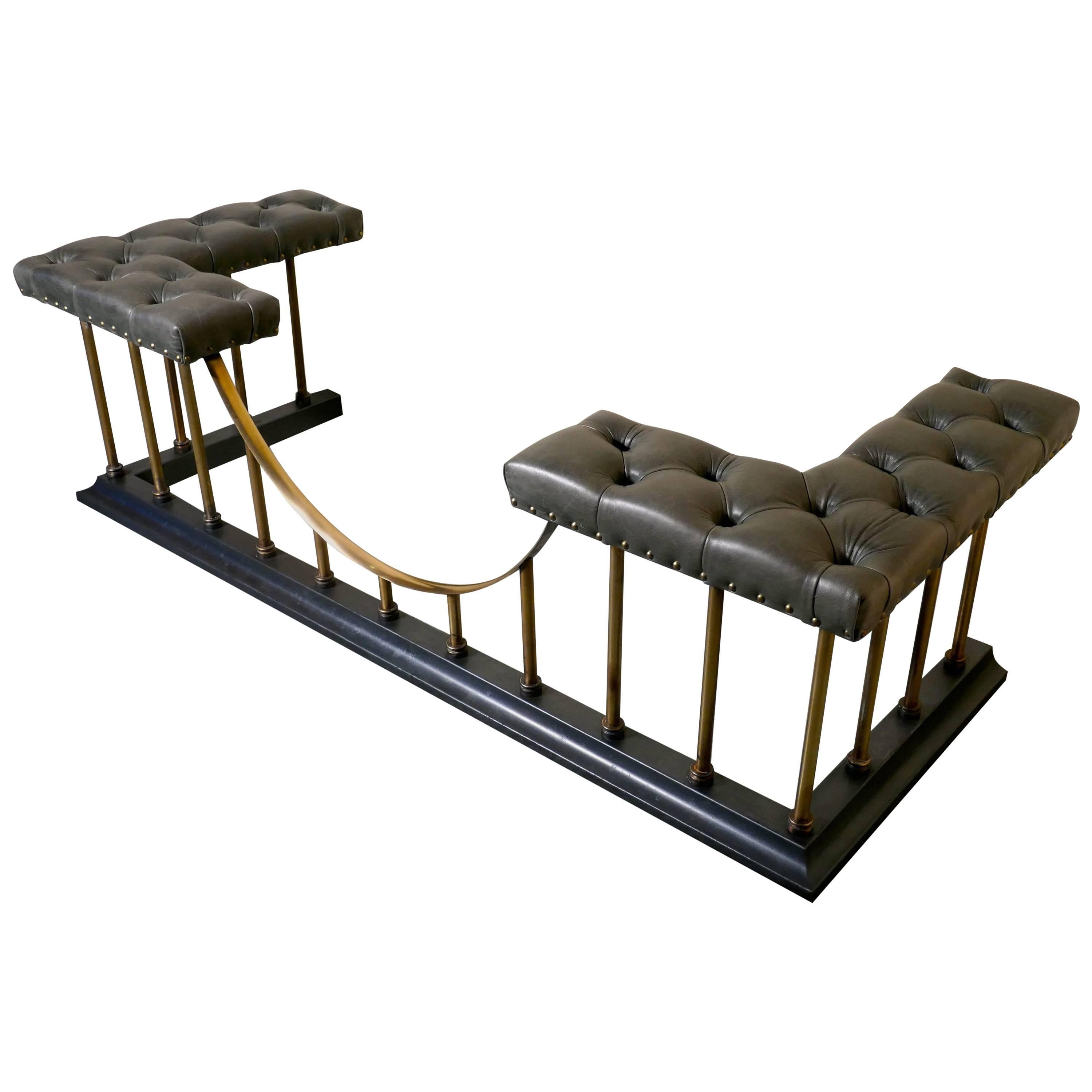 Large Brass and Iron Club Fender with Leather Seats