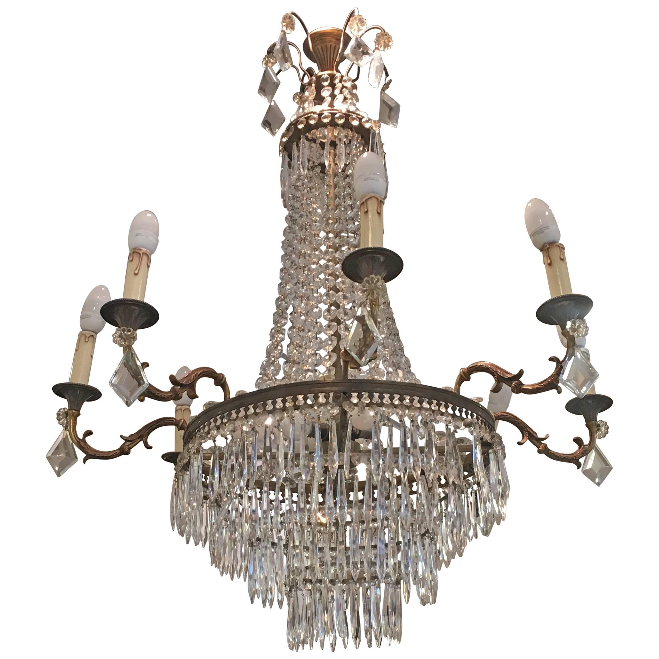 19th Century French Large Tent and Waterfall Crystal Chandelier, circa 1880