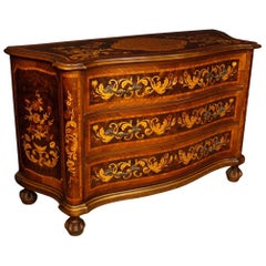 Vintage Italian Dresser in Wood with Three Drawers with Floral Decorations, 20th Century