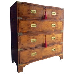 Antique 19th Century Yew Campaign Chest of Drawers Secretaire Desk