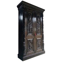 Antique Wardrobe Hall Cupboard Italian Oak Heavily Carved 19th Century Antique Wardrobe Hall Cupboard Italian Oak Heavily Carved 19th Century