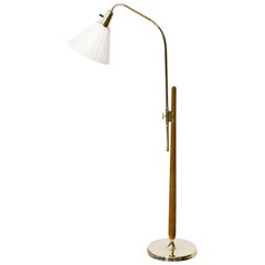 Vintage Rare Swedish Floor Lamp in Oak and Brass by Hans Bergström for ASEA, 1950s