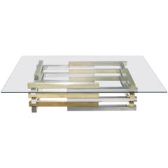 Vintage Rare Brass and Chrome Coffee Table by Pierre Cardin, 1970s