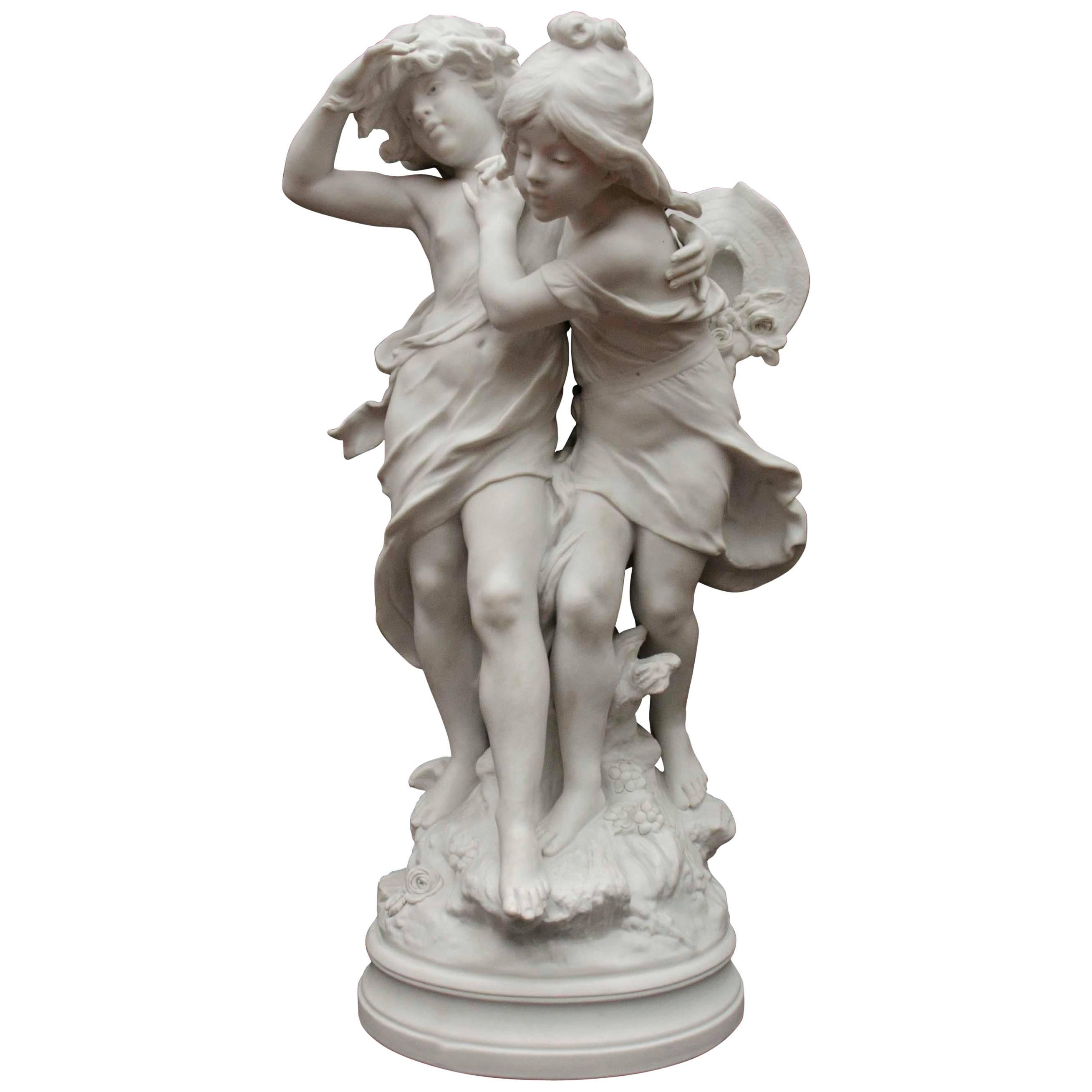 French 19th Century white bisque group "Children" after Auguste Moreau, Paris For Sale