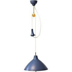 Blue Lacquered Metal Pendant Lamp with Counterweight by ASEA, Sweden, 1950s