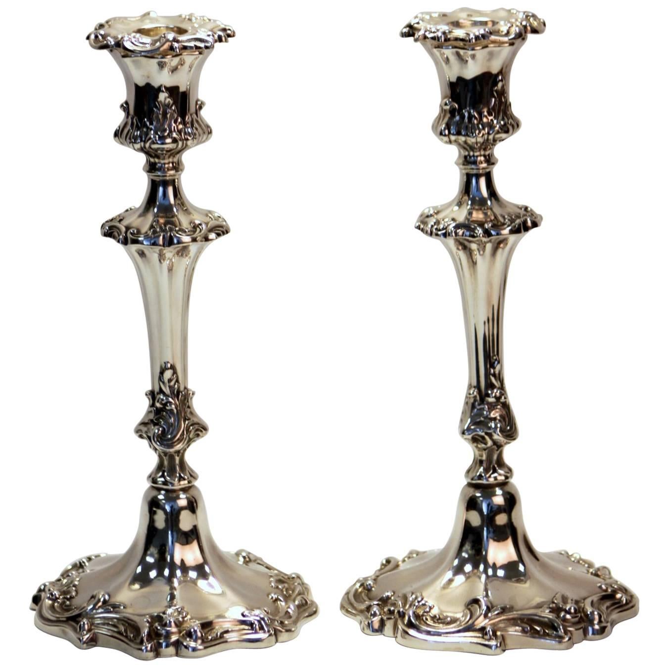 Victorian Filled Silver Candlesticks with Floral Engravings, Sheffield, 1840