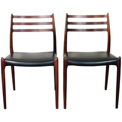 1960s Pair of Danish Niels Moller Rosewood Dining Chairs Model 78